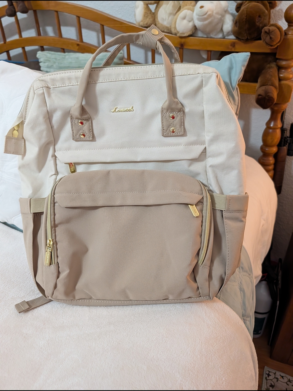 Lovevook Two-Tone Cream & Tan Backpack for Women